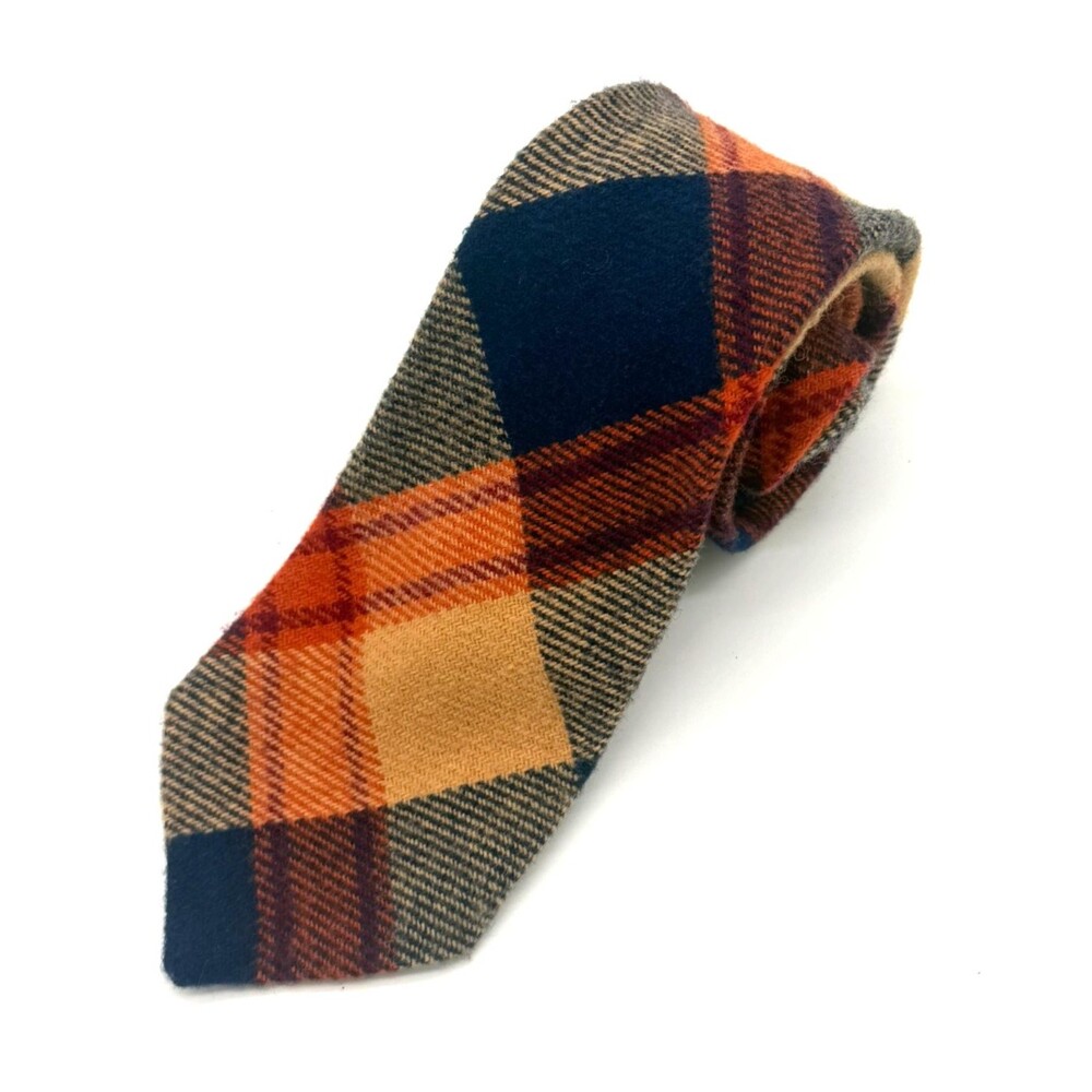 Vintage Golden Clasp Prince Consort Wool Plaid Tie Orange Rust Navy Tan USA Made